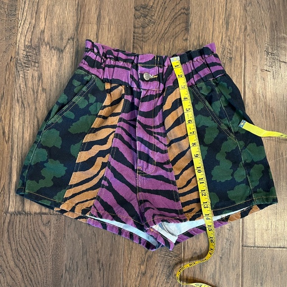 Farm Rio Leopard Animal Print Paper Bag High Waist Stretchy Denim Shorts Sz 4-6 - Picture 6 of 6